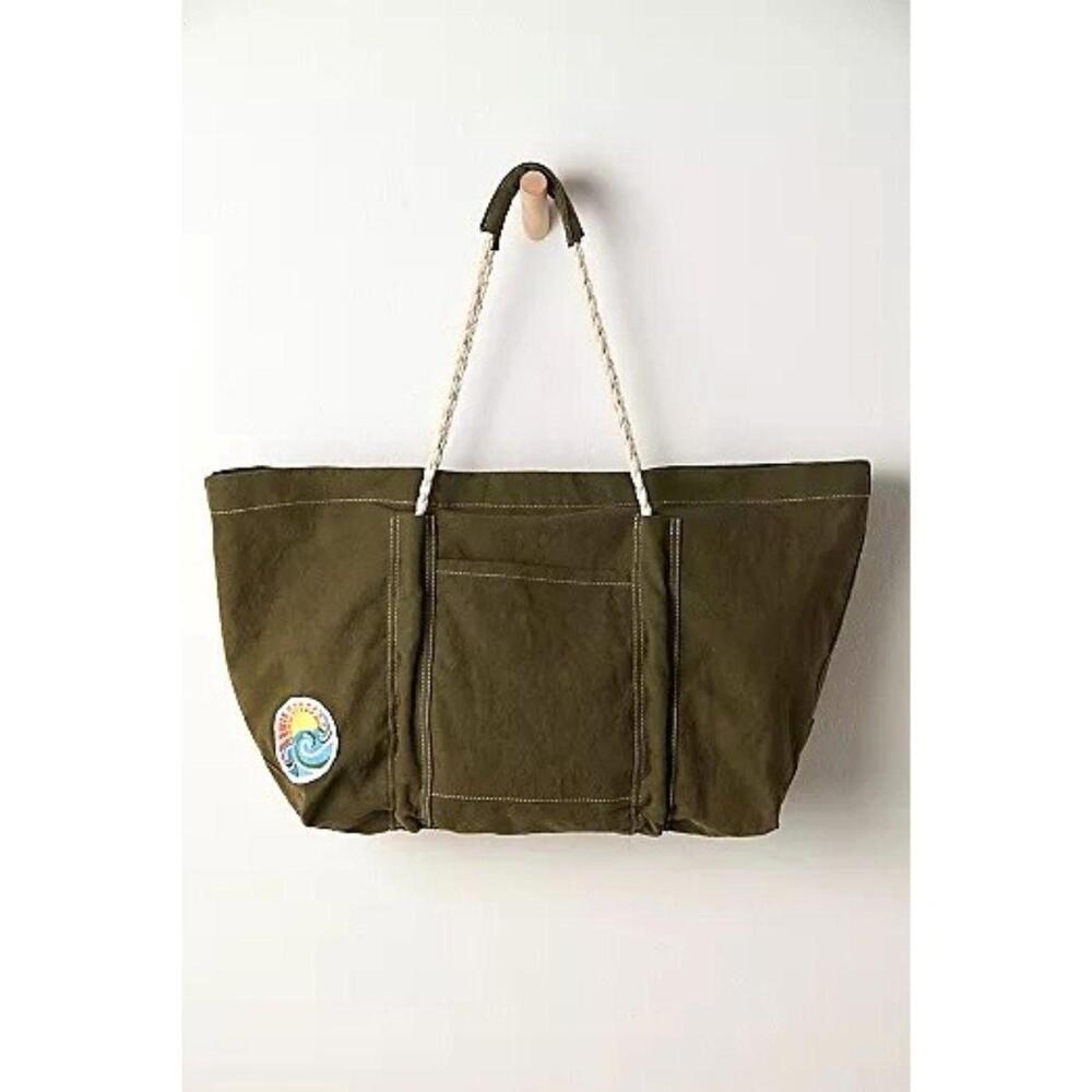 NWT Free People Been There Badge Tote Bag Olive Green Vintage Boho Retro - Picture 2 of 8